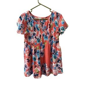 Spense Stitch Fix Summer Floral Print Keyhole Neckline Smock Blouse Size Medium